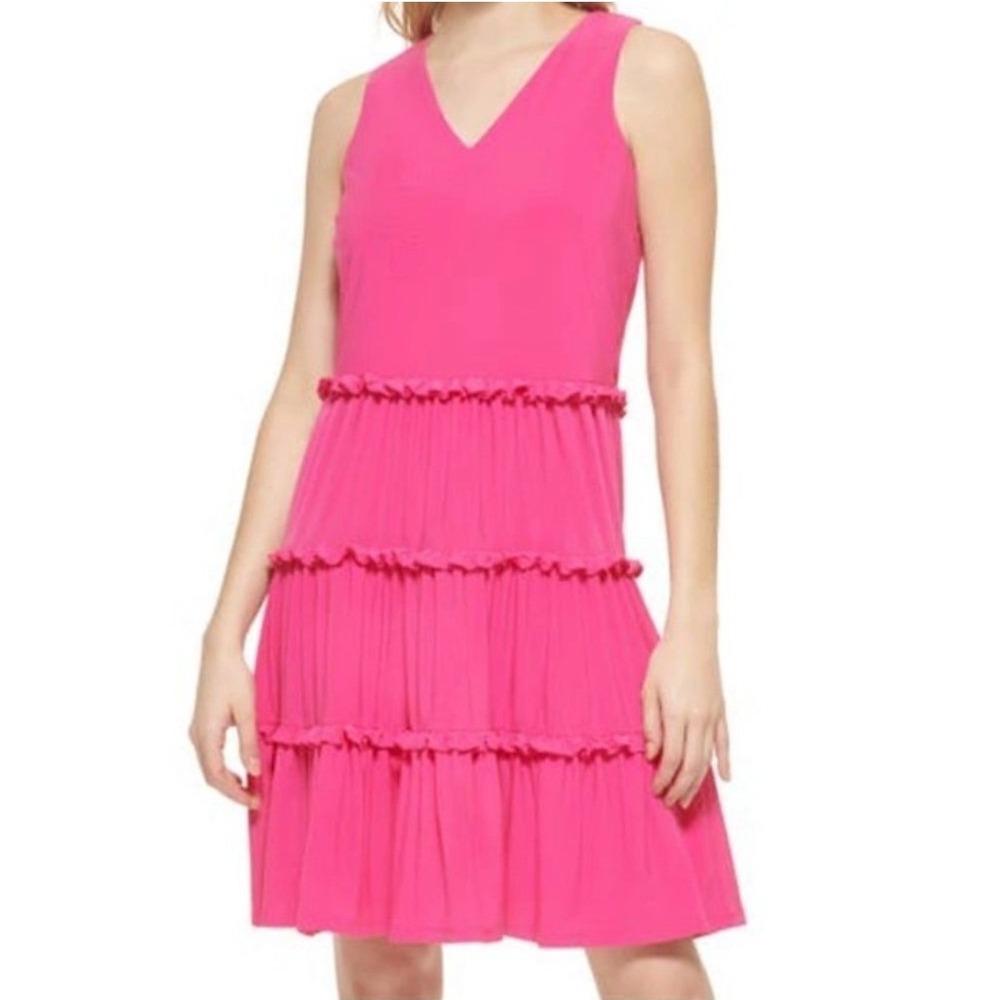 Tommy Hilfiger Dress 12 Pink Tiered Ruffle Barbiecore Party Feminine Flirty Chic